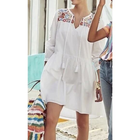 J. Crew Cotton Poplin Tunic Dress Farmer's Market Embroidery White Floral Small - Picture 2 of 13